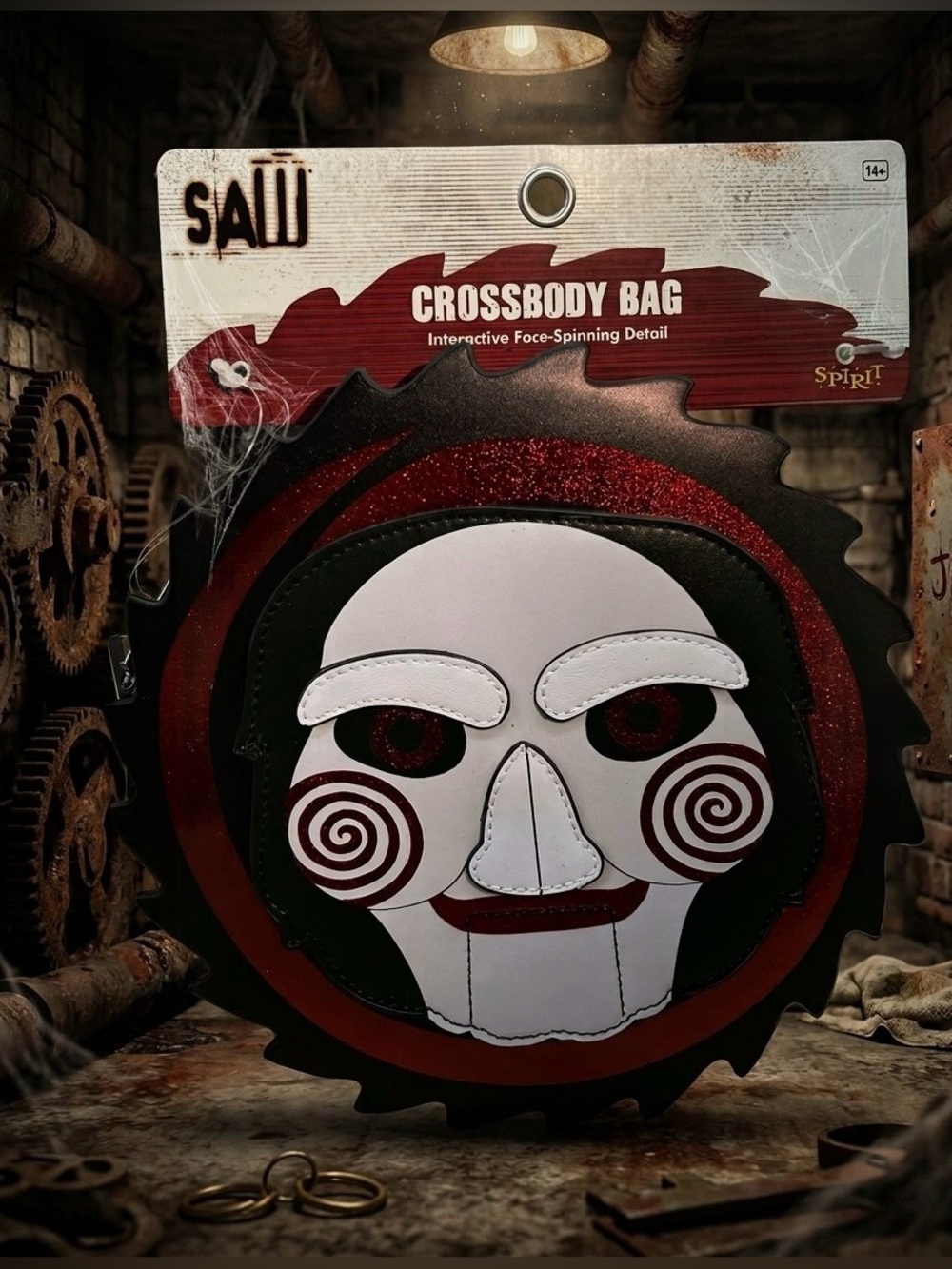 SAW Jigsaw SPINNING FACE Billy the Puppet Crossbody Bag